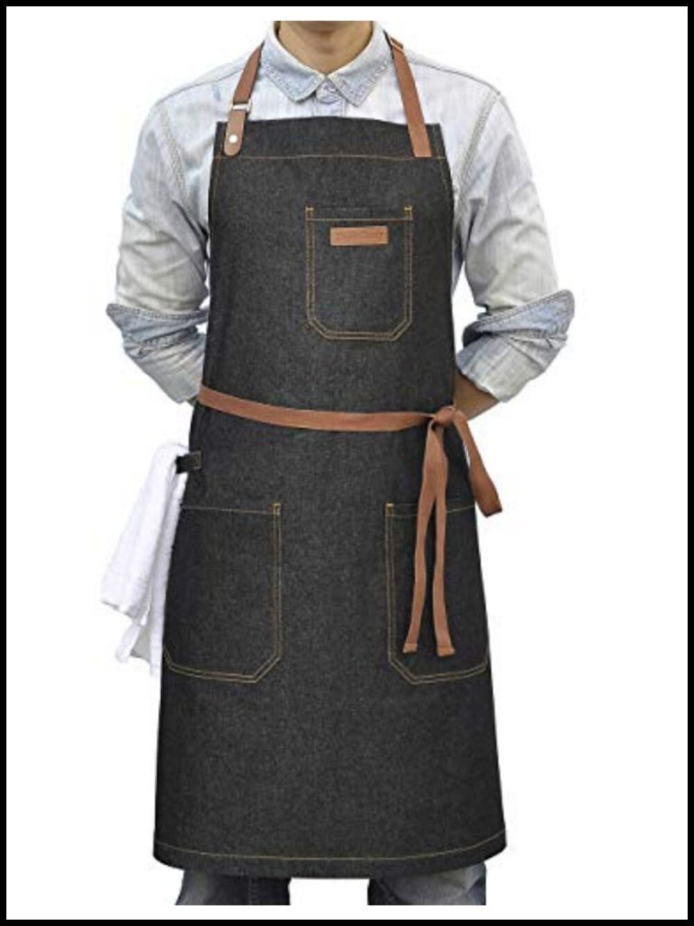 Denim Bib Apron with Pockets & Towel Loop Adjustable Chef Kitchen